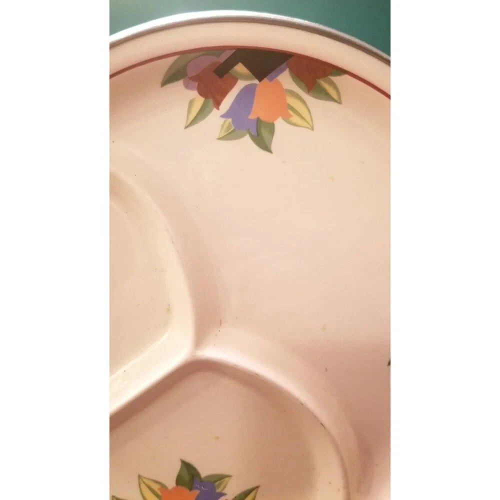 Vintage 1930s Child's 3 Compartment Warming Dish With Floral Pattern Farberware